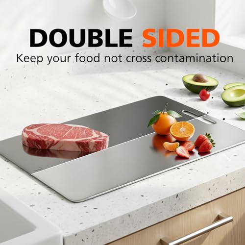 100% Pure Titanium Cutting Boards for Kitchen, Cutting Board Double Sided Food Grade Chopping Boards, Smooth Edge No Hurt, Space Saving Dishwasher Safe, Ideal for Daily Cooking, Cake & Picnic Set of 3
