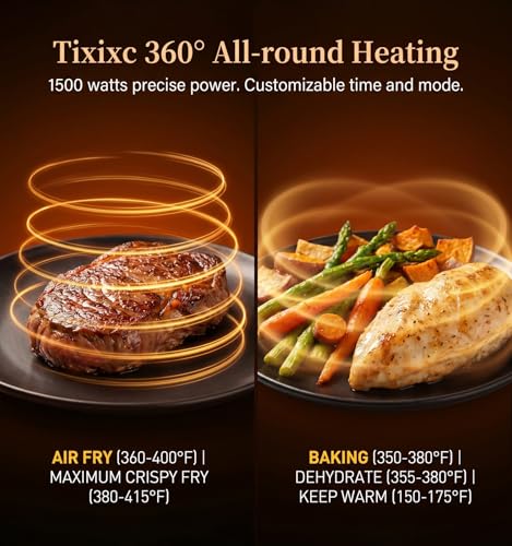 5-in-1 Glass Air Fryer for Zero-Oil Healthy Cooking, Space-Saving 1500W Countertop Cooker with 4QT 6-Cup Glass Bowl, Non-ToxicSafe & Dishwasher Friendly for Small & Large Family Meals
