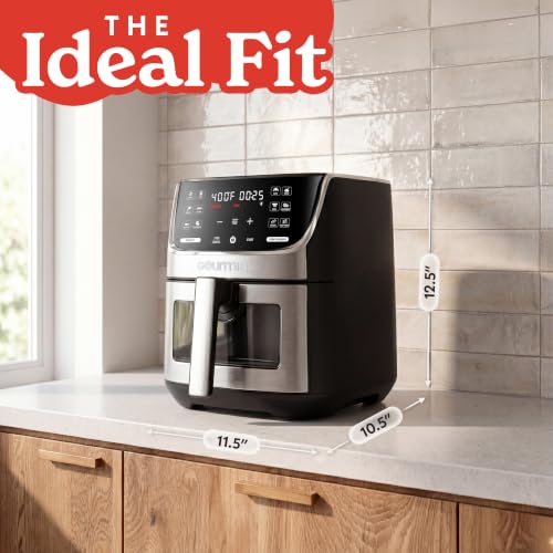 Gourmia Air Fryer - 7 Qt Large Capacity with LED Display, 12 One-Touch Presets, FryForce 360° Technology, Nonstick Dishwasher-Safe Basket & Crisper Tray, Stainless Steel