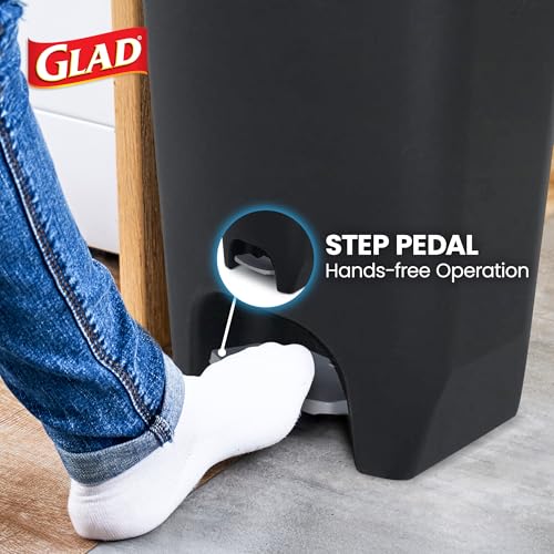 Glad 13 Gallon Trash Can with Clorox Odor Protection, 2 Pack | Plastic Kitchen Waste Bin | Hands Free with Step On Foot Pedal and Garbage Bag Rings, Black