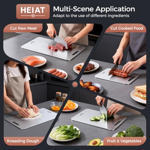 Titanium Cutting Board Set of 3, 100% Pure Titanium Cutting Boards for Kitchen, Non-Toxic, Double-Sided Chopping Boards for Raw & Cooked Food, Handles Included, Dishwasher Safe(M+L+XL)