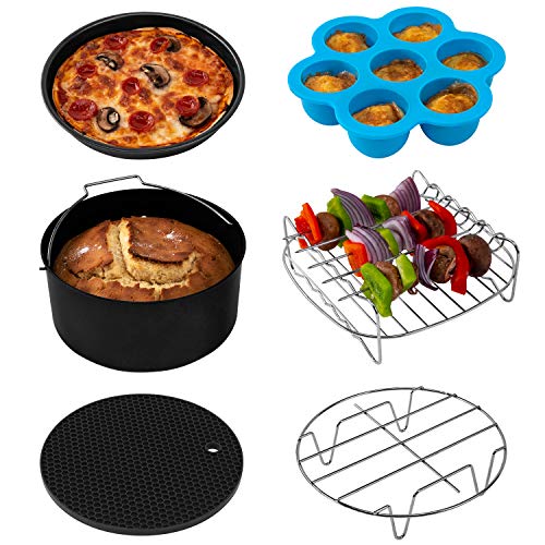COSORI Air Fryer Accessories, Set of 6 Perfect for Most 5.0 Qt and Larger Ovens, Cake & Pizza Pan, Metal