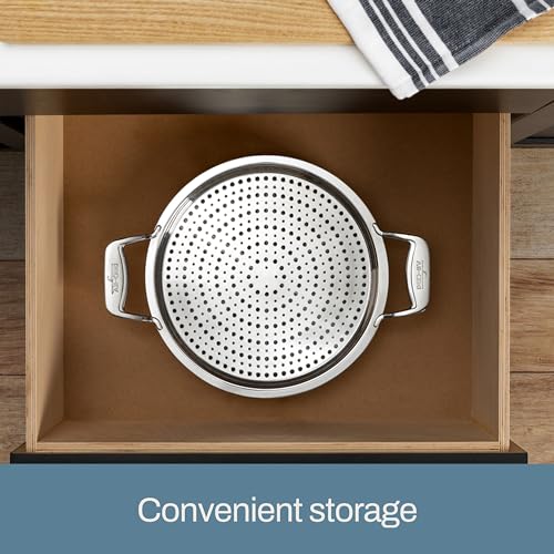 All-Clad D5® 5-Ply Brushed Stainless Steel Sauteuse with lid and Strain & Splatter Guard, 4-Quart, Induction, Oven & broiler safe up to 600°F, Cookware, Kitchen Essential, Pots and Pans, Silver