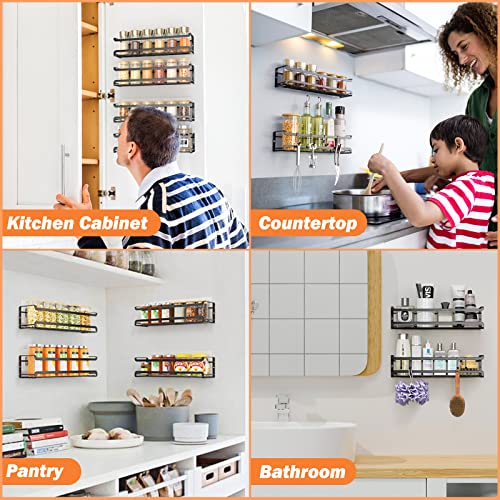 Bunoxea Spice Rack Wall Mounted 4 Pack, Black,For Spice Jars & Seasonings