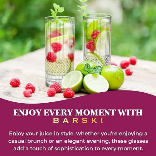 Barski Highball Glass - Drinking Glasses - Set of 4 - Hiball Tumblers - Glass Crystal Tumbler - for Water, Juice, Beer, Mixed Cocktails, Mojito Glass, Tom Collins Bar Glassware, 13 oz, Made in Europe