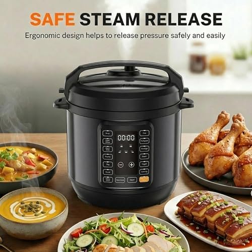 HealSmart 6QT Electric Pressure Cooker, 16-in-1 & Non-Stick Stainless Steel Multi Cooker with 12 Presets for Slow Cook, Meat Stew, Steam, Sauté, Canning, Yogurt Maker, Dishwasher Safe, Black