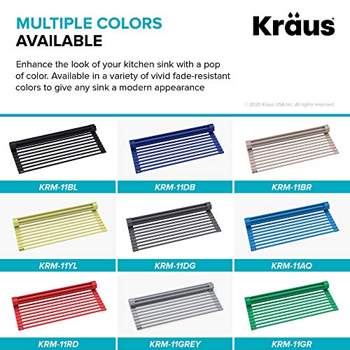 Kraus Multipurpose Workstation Sink Roll-Up Dish Drying Rack, Colander and Trivet in Yellow, KRM-11YL