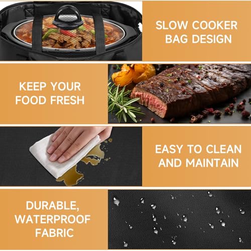 LASUK Portable Slow Cooker Travel Bag, Isulated Carrier Case Tote for 4-8 Quart Crock Carrier Compatible with Else Brands, Internal Mesh Net Holds Pot in Place, For Travel, Outdoor, Picnic, Black