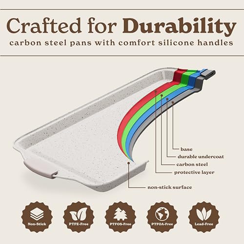 Country Kitchen Nonstick Stackable Bakeware Set - Heavy Duty, Durable, Easy Release Baking Set, Cream, 10 Pcs