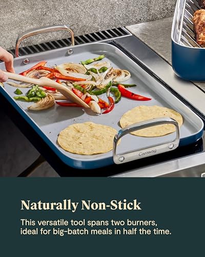 Caraway Double Burner Griddle - 19x12” Griddle Pan - Non-Stick Ceramic Coated - Non Toxic, PTFE & PFOA Free - Oven Safe & Compatible with All Stovetops - Cream