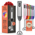 Powerful Immersion Blender, Electric Hand Blender 500 Watt with Turbo Mode, Detachable Base. Handheld Kitchen Blender Stick for Soup, Smoothie, Puree, Baby Food, 304 Stainless Steel Blades (Grey)