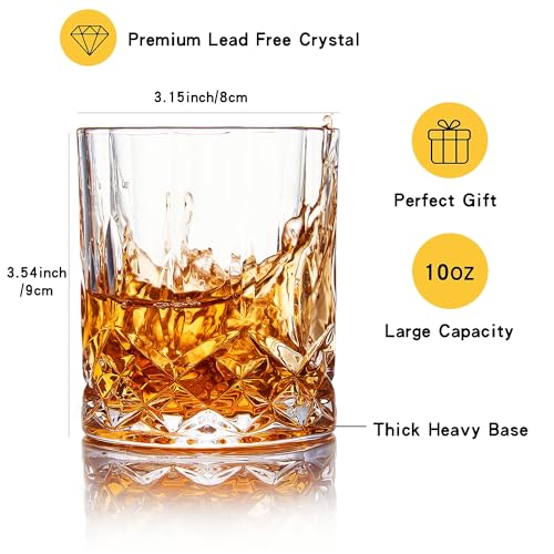 GLASKEY Whiskey Glasses Set of 4,Rock Glasses,11 oz Lead-Free Crystal Bourbon Glass,Old Fashioned Glass for Bourbon,Cognac,Irish Whisky,Personalised Whisky Glass Gift Set for Men,Dad,Brother