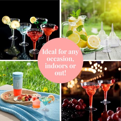 Prestee 50 Clear Plastic Margarita Glasses, 12oz - Heavy Duty Margarita Glasses Disposable for Cinco de Mayo Party Decorations, Taco Party, Plastic Cocktail Cups