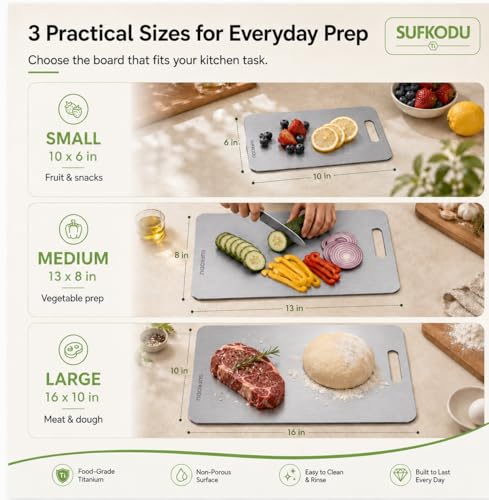 Titanium Cutting Board Set of 3, 100% Double-Sided Titanium Cutting Boards for Kitchen, Dishwasher Safe Non-Toxic Chopping Boards for Meat, Vegetables, Fruits, Raw and Cooked Food Prep (M+L+XL）