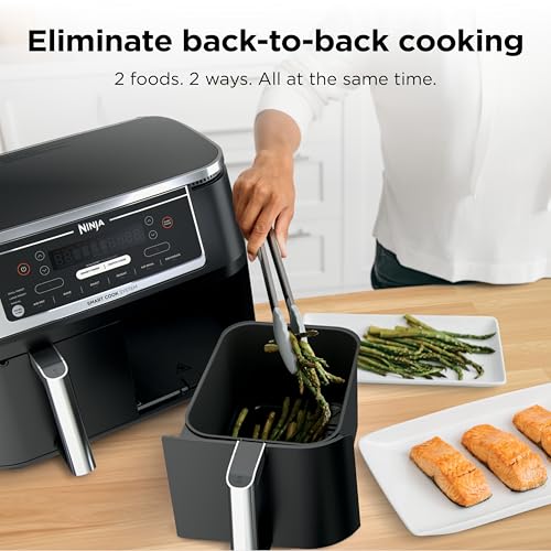 Ninja Foodi Air Fryer | 6-in-1 with 10-QT DualZone Baskets | Smart Finish to Cook 2 Foods at Once | Air Fry, Broil, Roast, Dehydrate, Keep Warm & Bake | 450° F |XL Capacity | Black | DZ302