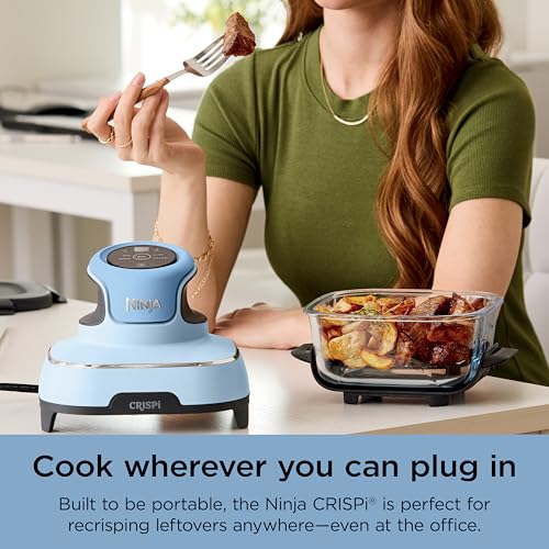 Ninja Crispi 4-in-1 Glass Air Fryer | 450°F | Non-Toxic | 4QT & 6-Cup Glass Containers w/Lids | Microwave, Freezer, Dishwasher Safe | Max Crisp, Air Fry, Bake, Recrisp | Periwinkle | FN101PL