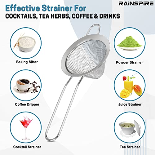 Upgraded 3.3" 304 Stainless Steel Fine Mesh Strainers for Kitchen, Cocktail Strainer Tea Coffee Juice Strainer Food Strainer Mini Sieve Strainer, Silver