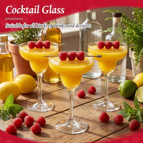 Maxdot Set of 12 12oz Margarita Glasses with Stainless Steel Cocktail Picks, Large Crystal Stemmed Cocktail Glasses Wide Rim Margarita Cups for Parties, BBQs, Frozen Drinks, Daiquiris & Pina Coladas