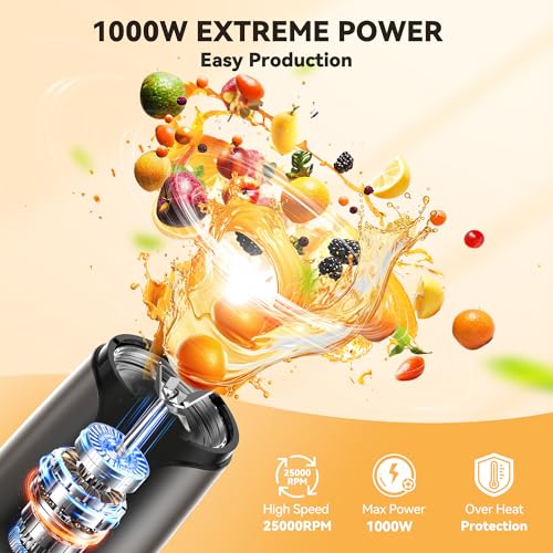 TECKNET 25000RPM Personal Blender, 1000W Smoothie Blender, Portable Small Blenders, Self-Clean Smoothie Maker, Mixer Grinder Combo - Protein Shakes, Puree & Coffee Grind, BPA-Free To-Go Cups 17oz&10oz