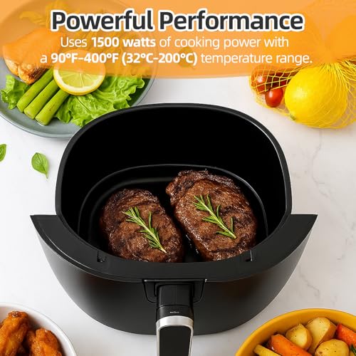 Air Fryer 6.5 QT Extra Hot Air Fryer for Crispy Cooking Bake Roast Nonstick High Gloss Black Finish Perfect for Healthy Meals Kitchen Appliance