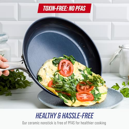 Blue Diamond 12" Nonstick Frying Pan Skillet, Diamond Infused PFAS-Free Ceramic Pot, Dishwasher & Oven Safe, Stay Cool Handle, Durable Non Toxic Metal Utensil Safe, Egg & Omelet Pan, Blue