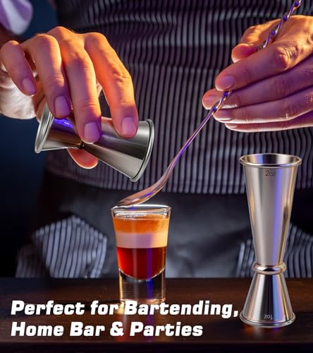2-Pack Stainless Steel Cocktail Jiggers – Japanese Style Double Measuring Cups for Bartending (1oz/2oz + 0.5oz/1oz)