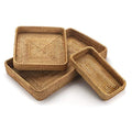 Rattan Serving Tray Set of 3, Rectangular Woven Tray, Natural Wicker Decorative Serving Tray, CoffeeTabletop Vanity Organizer, Bathroom Kitchen Counter, (S 4.3 x 8.3), (M 8.3 x 8.3), (L14.6 × 9.1)