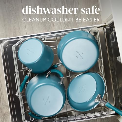 Rachael Ray Cucina Ceramic Nonstick Frying Pans/Skillet Set, Dishwasher Safe, 8.5 inch and 10 inch Open Fry Pans - Marine Blue