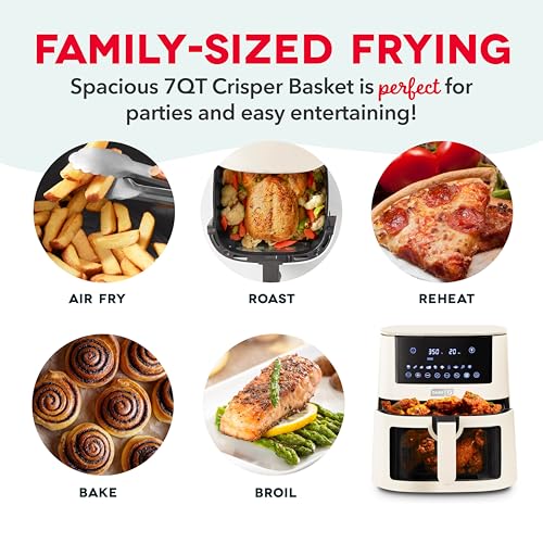 Dash Clear View Digital Air Fryer - Has AirCrisp® Technology - For Family-Sized Meals - Digital Touchscreen & Extra-Large Crisper Drawer - 7 Quarts - Cream