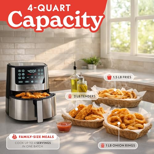 Gourmia 4-Qt Digital Air Fryer with Guided Cooking, Easy Clean, Stainless Steel