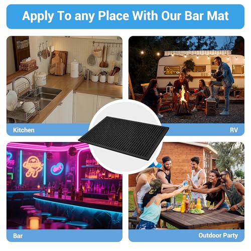 ZJWZLG Bar Mat - Premium 18"X12" Rubber Bar Mats for Countertop, Non-slip Dish Drying Pad & Bartender Mat with for Fast Drying, Ideal Bar Tools for Home Bar, Cocktail Set, And Kitchen Use(Black)