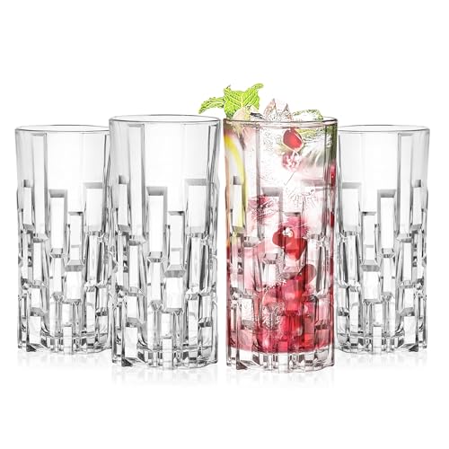 Barski Highball Glass - Drinking Glasses - Set of 4 Hiball Tumblers - Glass Crystal Tumbler - for Water, Juice, Beer, Mixed Cocktails, Mojito Glass, Tom Collins Bar Glassware, 11.6 oz, Made in Europe