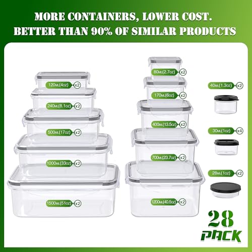 RockBerry 56 PCS Food Storage Containers with Lids Airtight- Plastic Container for Pantry Kitchen Organization-Microwave Dishwasher,Freezer Safe 100% Leak Proof (28 Stackable Boxes-28 Lids)