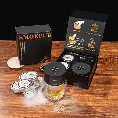 Electric Whiskey Smoker Kit, Rechargeable Cocktail Smoker with 6 Wood Chips, Flameless Heating System, Old Fashioned Drink Smoker Kit, Bourbon Whiskey Gifts for Men,Dad,Husband