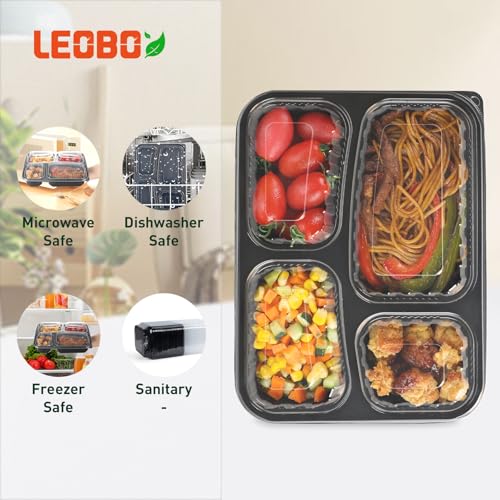 LEOBOX 40 Pack 34oz 4-Compartment Bento Box - Shrink-Wrapped No Pre-Wash