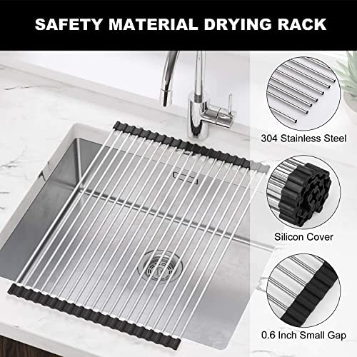 SunCleanse Roll Up Dish Drying Rack, Over The Sink Dish Drying Rack Kitchen Rolling Dish Drainer, Foldable Sink Rack Mat for Kitchen Sink Counter (17.8"x11.8")