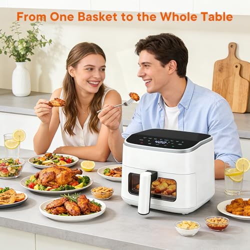 KMFurnila Air Fryer 4QT, Compact Airfryer with Interior Light and Easy View Window, 8 Custom Cooking Presets & Digital Touchscreen, Nonstick Basket for Air Fry, Roast, Broil, Reheat, Dishwasher Safe