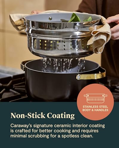 Caraway Nonstick Ceramic Dutch Oven Pot with Lid & Steamer (6.5 qt, 10.5") - Non Toxic, PTFE & PFOA Free - Oven Safe & Compatible with All Stovetops (Gas, Electric & Induction) - Sage