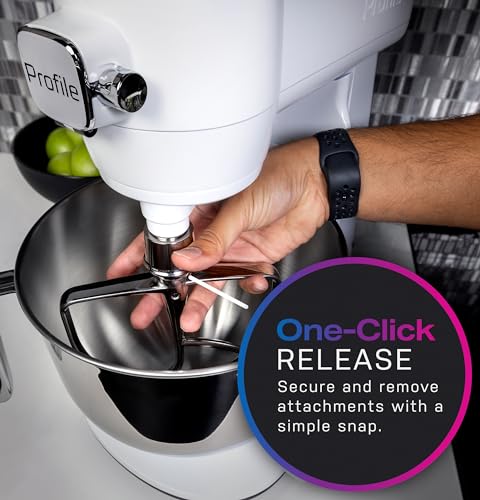 GE Profile Smart Stand Mixer w/Built-In Smart Scale & Auto Sense Technology, 7qt Stainless Steel Bowl, 11 Speed l Dough Hook, Beater, 11-wire whip l works w/Amazon Alexa & Google Home l Stone White