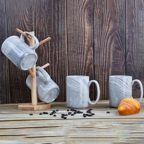 NBABSR Coffee Mugs Set of 4,16 OZ Large Tea Cups, Grey Marble Ceramic Cup with Big Handle,Bulk Marble Diner Mugs Set for Latte, Beer,Cappuccino,Microwave Dishwasher Safe Cup for Men Women Gift