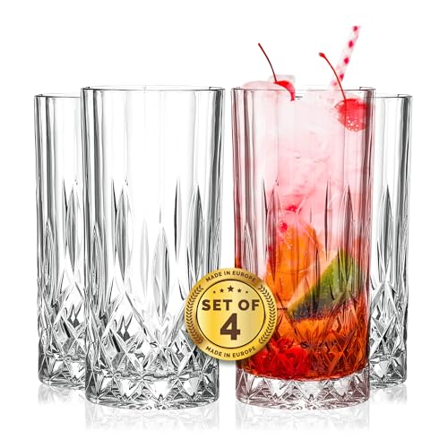 Barski Highball Glass - Drinking Glasses - Set of 4 - Hiball Tumblers - Glass Crystal Tumbler - for Water, Juice, Beer, Mixed Cocktails, Mojito Glass, Tom Collins Bar Glassware, 13 oz, Made in Europe