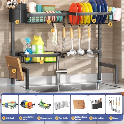 SNSLXH 2-Tier Over The Sink Dish Drying Rack, Kitchen Dish Drying Rack