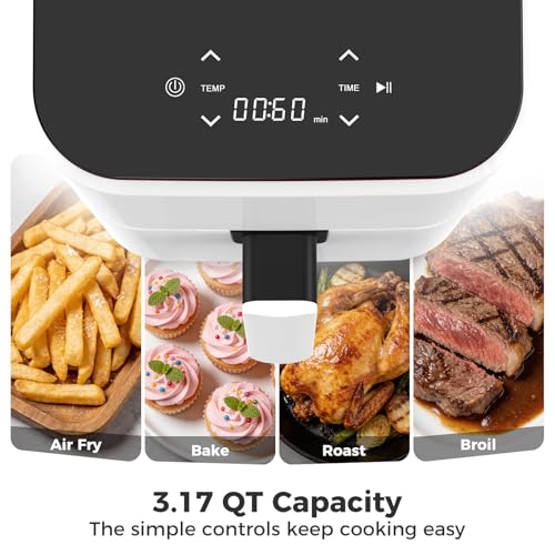 DUMOS 3 Qt Air Fryer, Compact Digital Airfryer with Auto Shut-Off, Fast Cooking for Quick Easy Meals, Space Saving Mini Air Fryer for Small Kitchens, Apartments & Singles