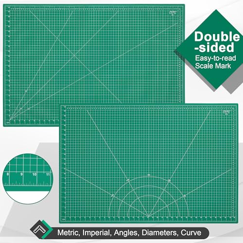 Density-upgraded 24" x 36" Large Self Healing Sewing Mat, Idemeet Rotary Cutting Mat 5-Ply Cut Board for Crafts Hobby Project, Scale Size 24" x 36", A1, Green