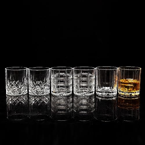 KANARS Crystal Whiskey Glasses, Mixed 10 Oz Scotch Glasses Set of 6, Rock Bar Tumblers 3 Patterns in Luxury Gift Box for Birthday, Anniversary, Housewarming, Father's Day and Wedding