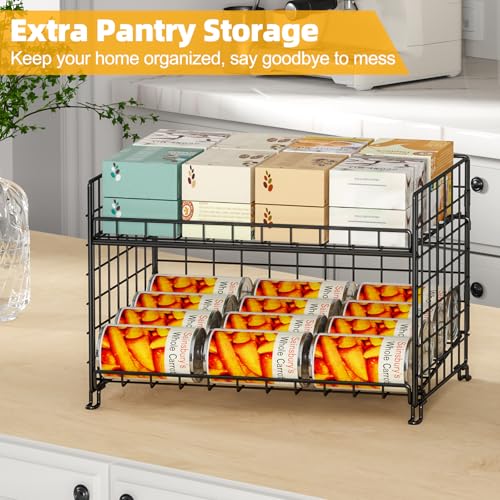 JKsmart 3-Pack Stackable Rack Organizer, Can Rack Storage for Kitchen Pantry Cabinet Holds Up to 64 Cans, 2-Tier Can Holders for Food, Multifunctional Dispenser for Snacks Soda