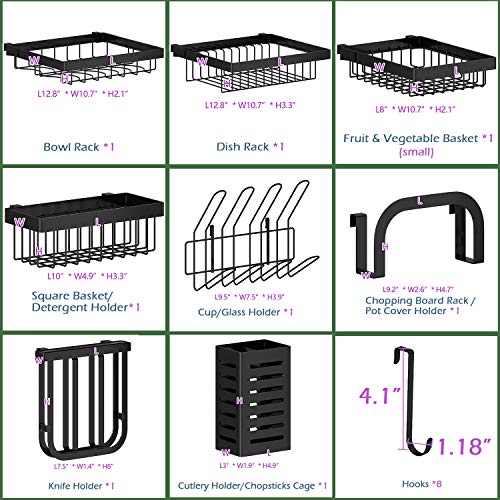 PUSDON Over the Sink Dish Drying Rack, 2 Tier Adjustable Large Capacity Stainless Steel Dish Rack for Kitchen Counter, Heavy Duty Space Saver Organizer with Utensil Holder, Black