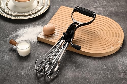 Fox Run Stainless Steel Manual Hand Mixer, Black Retro Style Egg Beater