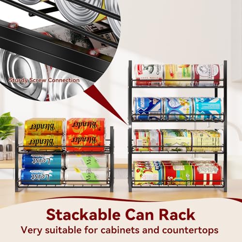 MWQ 2-Tier Stackable Can Organizer 2 Pack, Pantry Can Dispenser Holds Up to 48 Cans, Metal Wire Basket for Canned Food Soda Drinks, Black