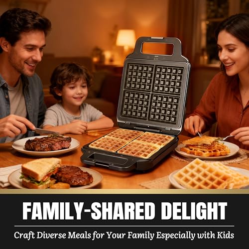 FineMade Belgian Waffle Maker with Removable Plates, Waflera Electrica, Large Waffle Iron, 3 in 1 Panini Grill Press Breakfast Sandwich Maker, Electric Griddle, Grilled Cheese Maker, Breakfast Station